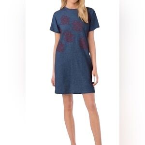 Philosophy Heather Blue T-Shirt Dress with Red Embroidered Flowers New Size M